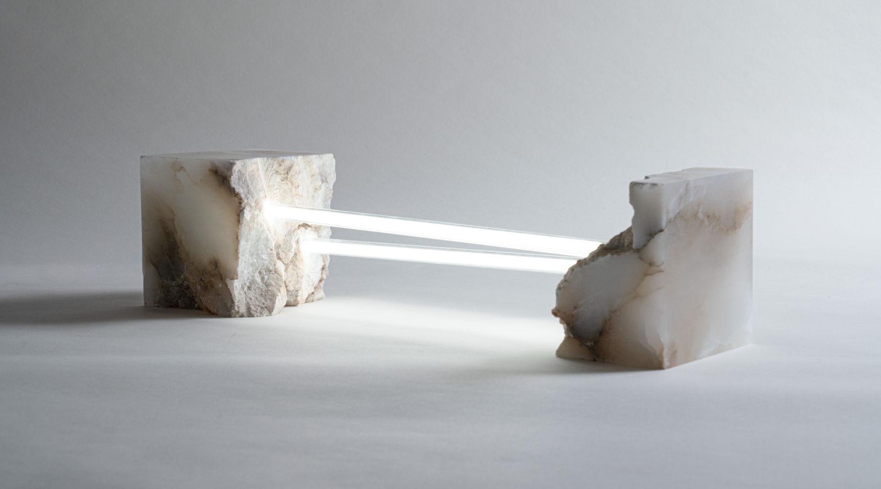 Marcus Vin&iacute;cius De Paula, Daphnis, 2020, Italian alabaster and triphosphor coated glass filled with argon and mercury, 24 x 6 x 6 in.